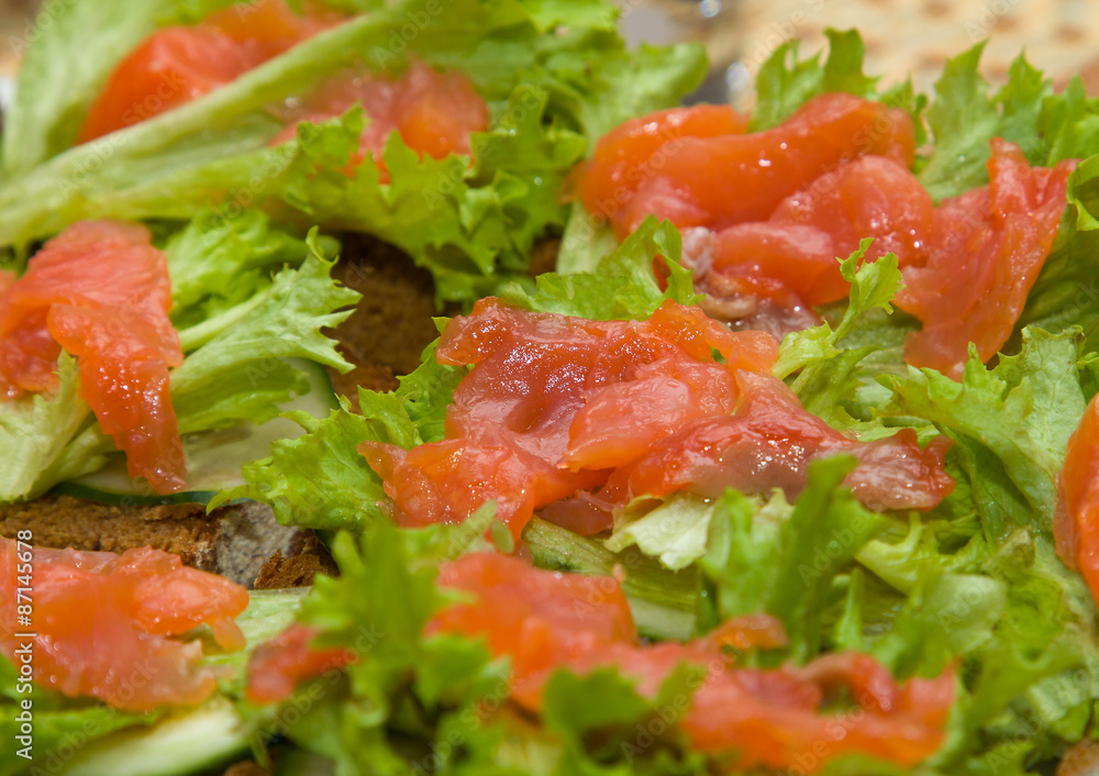 Sandwiches with salmon, lettuce and cucumber Sandwiches with salmon, lettuce and cucumber