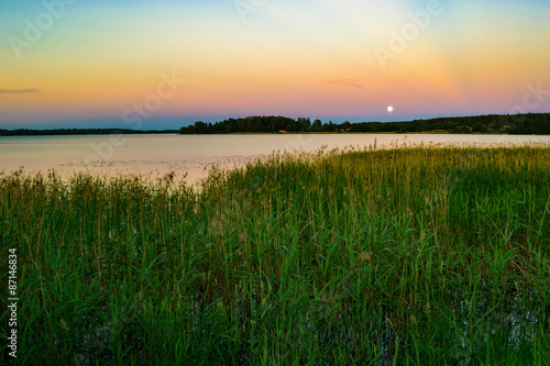 Moon over lake