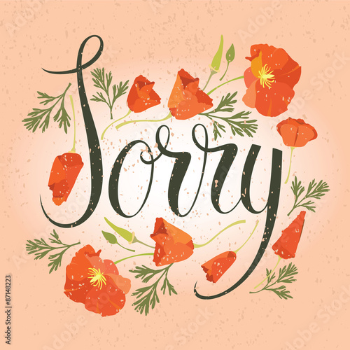 Sorry card with red flowers