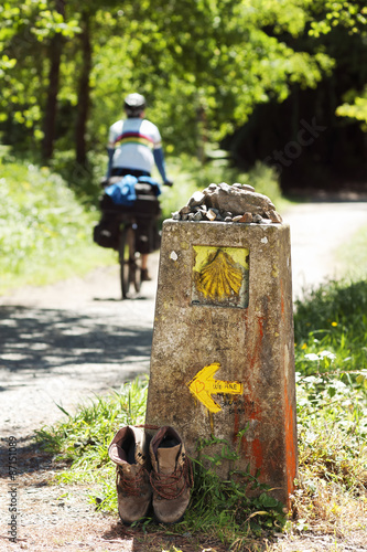 shell sign marks of Camino de Santiago , Galicia, Spain