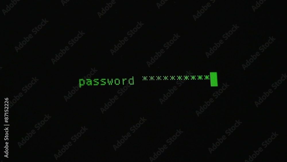 Entering computer password. Black screen, with blinking cursor Stock