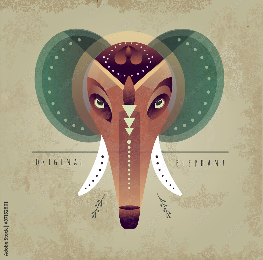 Fototapeta premium vector illustration of engraving elephant head . Mammoth.
