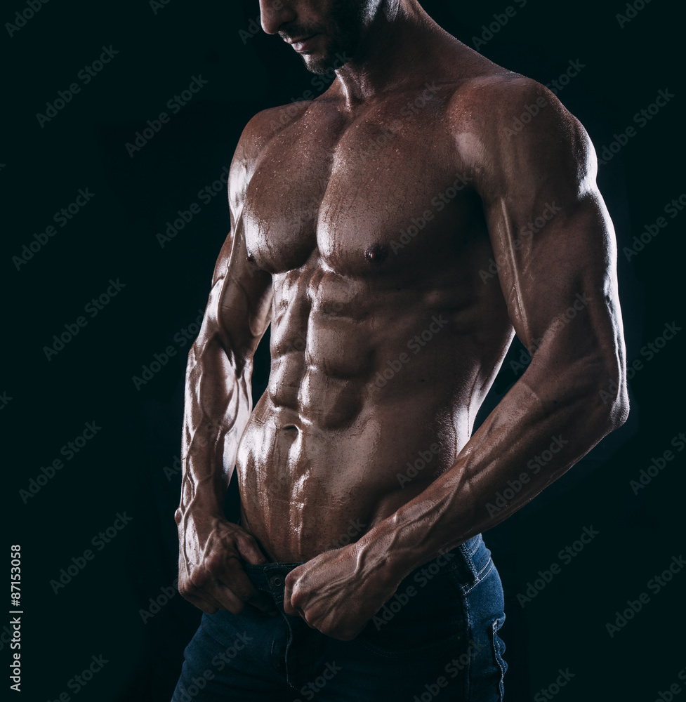 muscle man torso on black background, bodybuilding athlete portr muscle man torso on black background, bodybuilding athlete portr