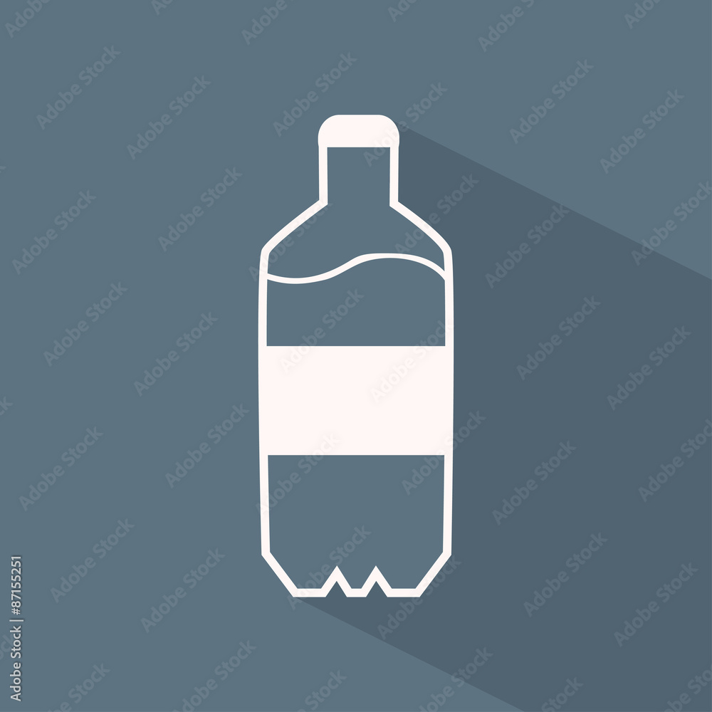 Vector flat icon of plastic bottle with water on the gray background with shadow