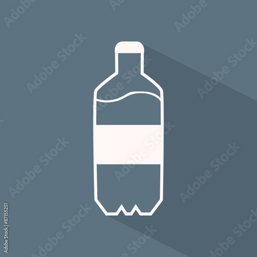 Vector flat icon of plastic bottle with water on the gray background with shadow