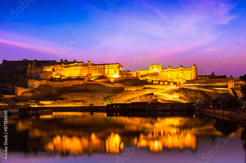 Amer Fort at night in twilight.  Jaipur  Rajastan  