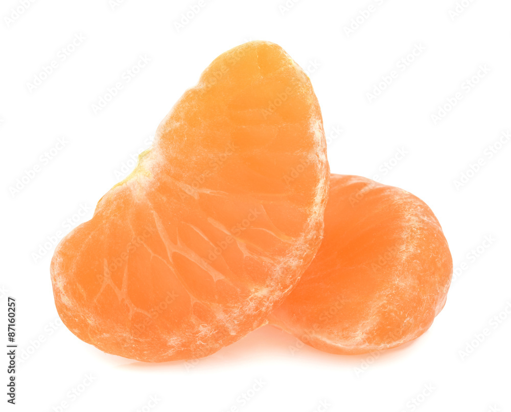 Peeled tangerine or mandarin fruit isolated on white background