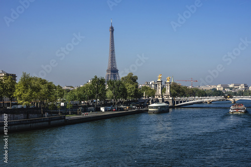 Seine River and Alexandre III bridge (1896-1900) Paris, France.