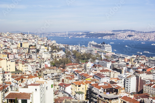 Fototapeta Naklejka Na Ścianę i Meble -  a top view of the Galata area and the marina in Istanbul Kabatas