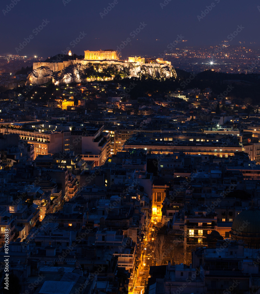 Akropolis of athens by night