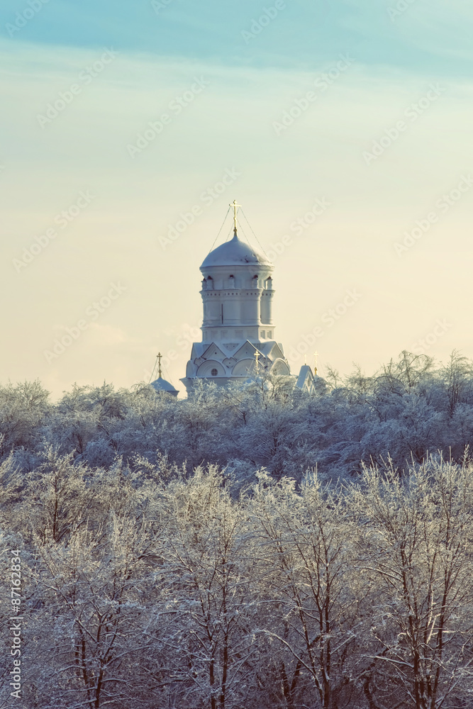 Christian Orthodox church in the winter landscape