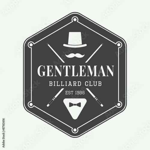 Vintage billiard label, emblem and logo. Vector illustration