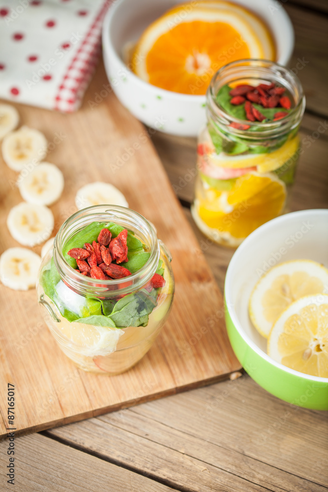 Fresh cutted fruit in jar Fresh cutted fruit in jar