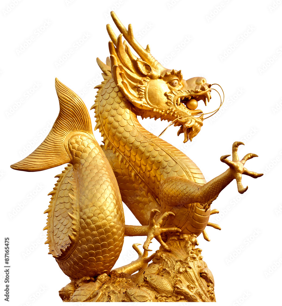 Gold Dragon Sculpture Figure Art China, Phuket Thailand