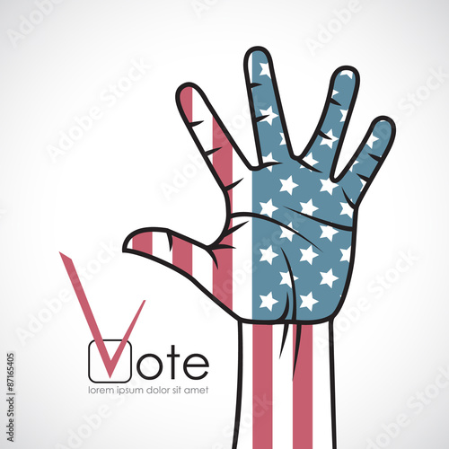 Raised hand with the American flag. Voting.