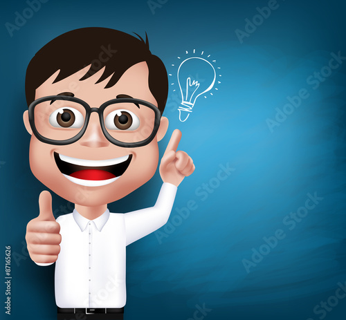 3D Realistic Nerd School Boy Student or Professor with Eyeglasses