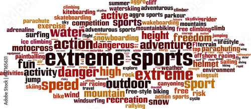 Extreme sports word cloud concept. Vector illustration