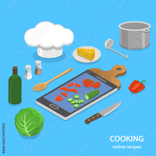 Online recipes flat isometric vector concept.