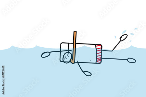 Personnage nageant dans la mer