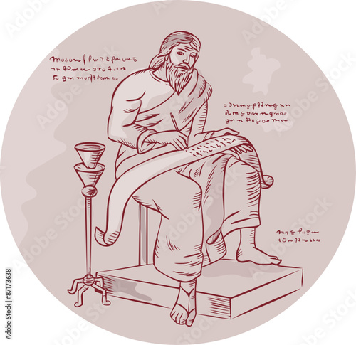 Evangelist Writing Scroll Etching