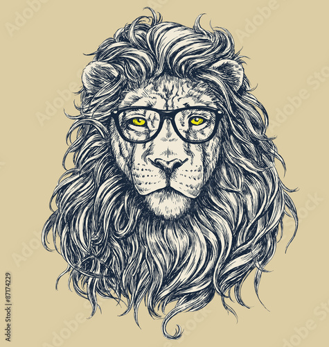 Fototapeta Naklejka Na Ścianę i Meble -  Hipster lion vector illustration. Glasses separated. 