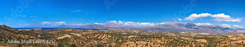 Panoramic view on the valley of olive trees in Crete, Greece.
