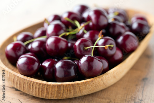 cherry in a wooden bowl