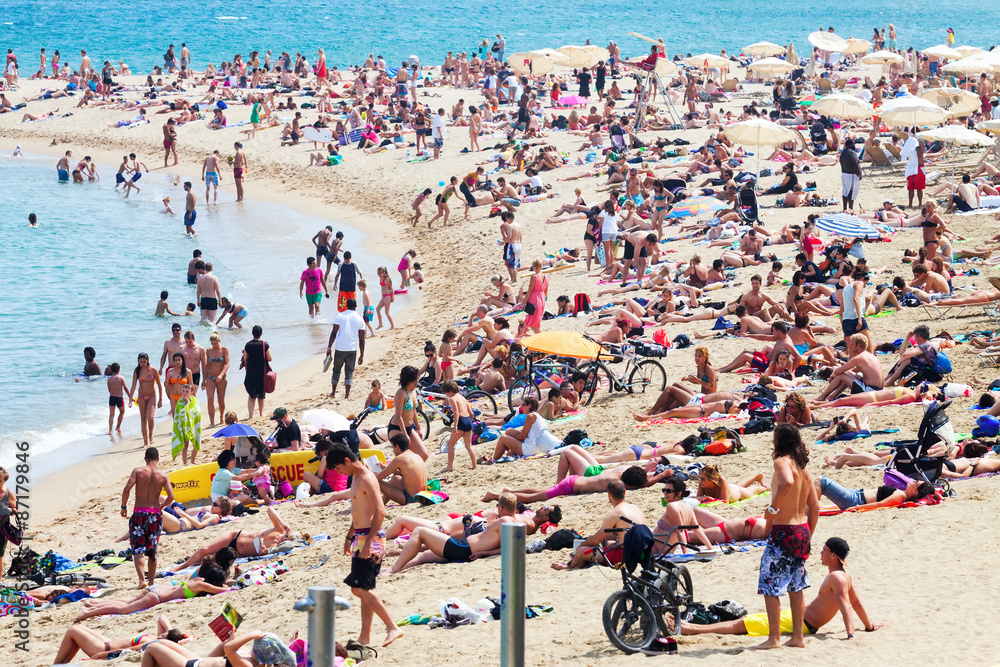  People sunbathing on the beach