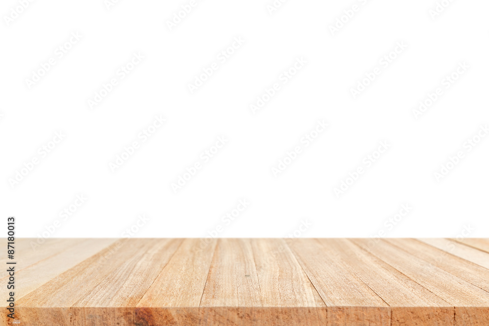 Empty top of wooden table or counter isolated on white Empty top of wooden table or counter isolated on white
