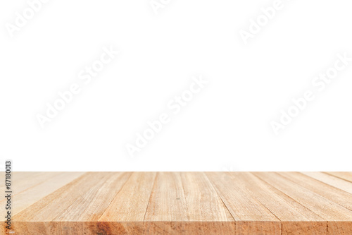 Empty top of wooden table or counter isolated on white