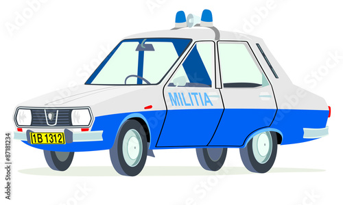 Caricatura Dacia 1310 sedan Militia Romania vista frontal y lateral