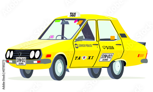 Caricatura Dacia 1310 Renault 12 taxi Colombia amarilo vista frontal y lateral photo