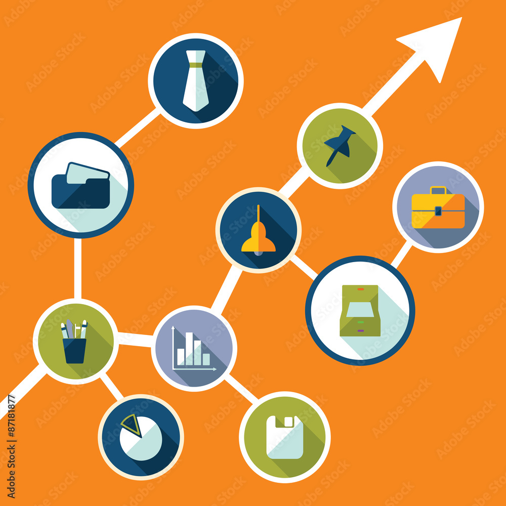Flat concept, set modern design with shadow office icons Flat concept, set modern design with shadow office icons