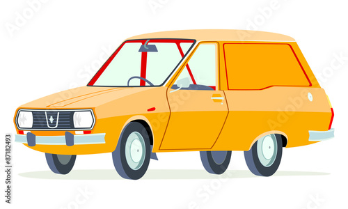 Caricatura Renault 12 break panel naranja vista frontal y lateral