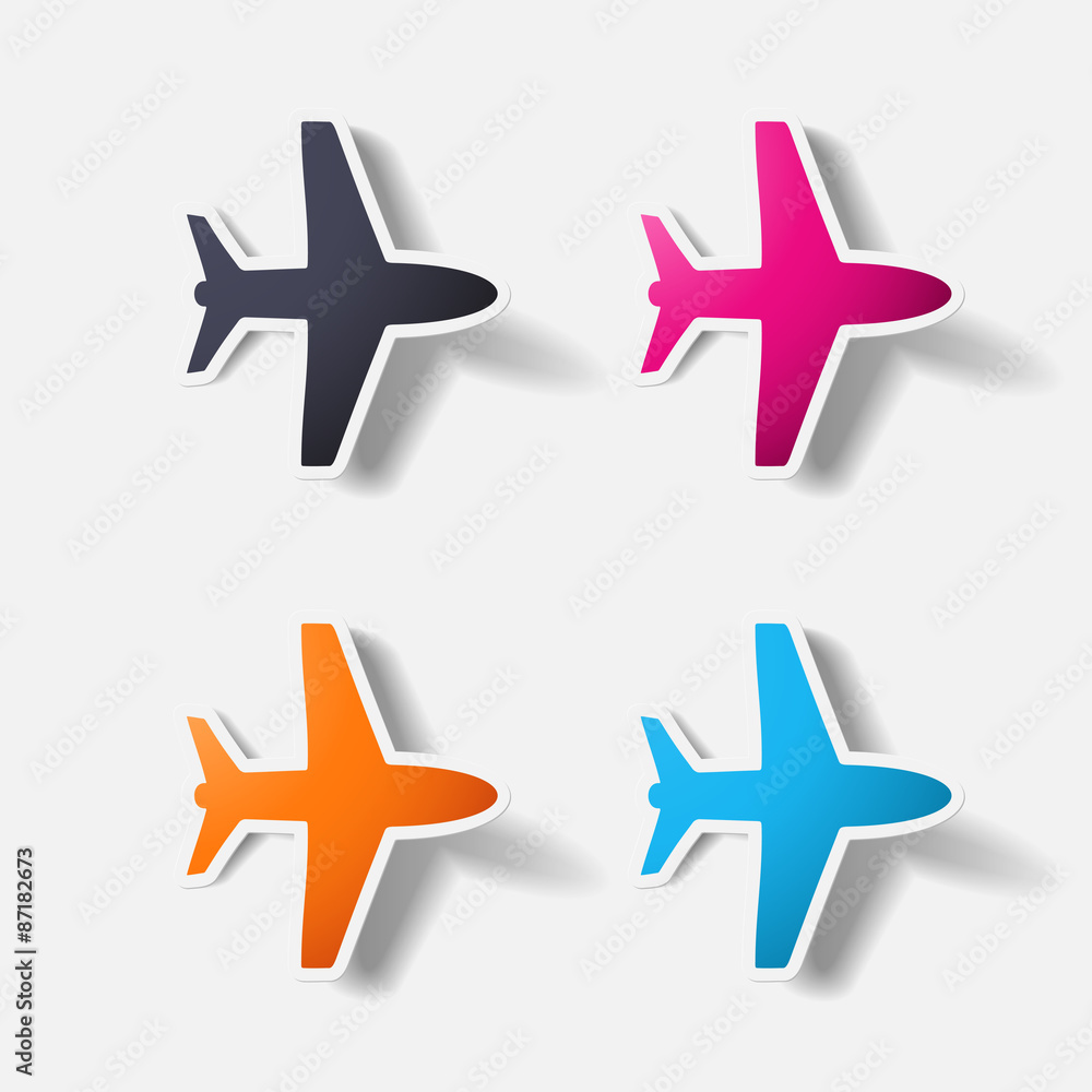 Paper clipped sticker: plane