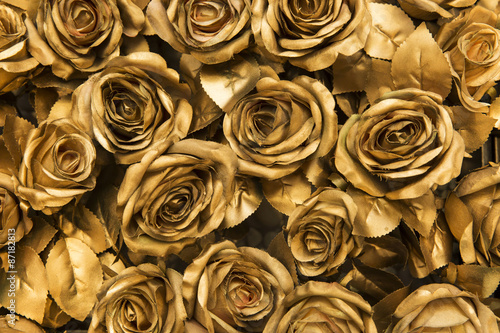 Golden fabric roses background