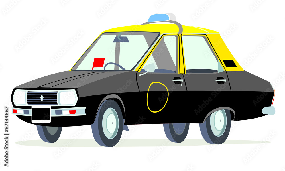 Caricatura Renault 12 taxi Buenos Aires negro y amarillo vista frontal y lateral Caricatura Renault 12 taxi Buenos Aires negro y amarillo vista frontal y lateral