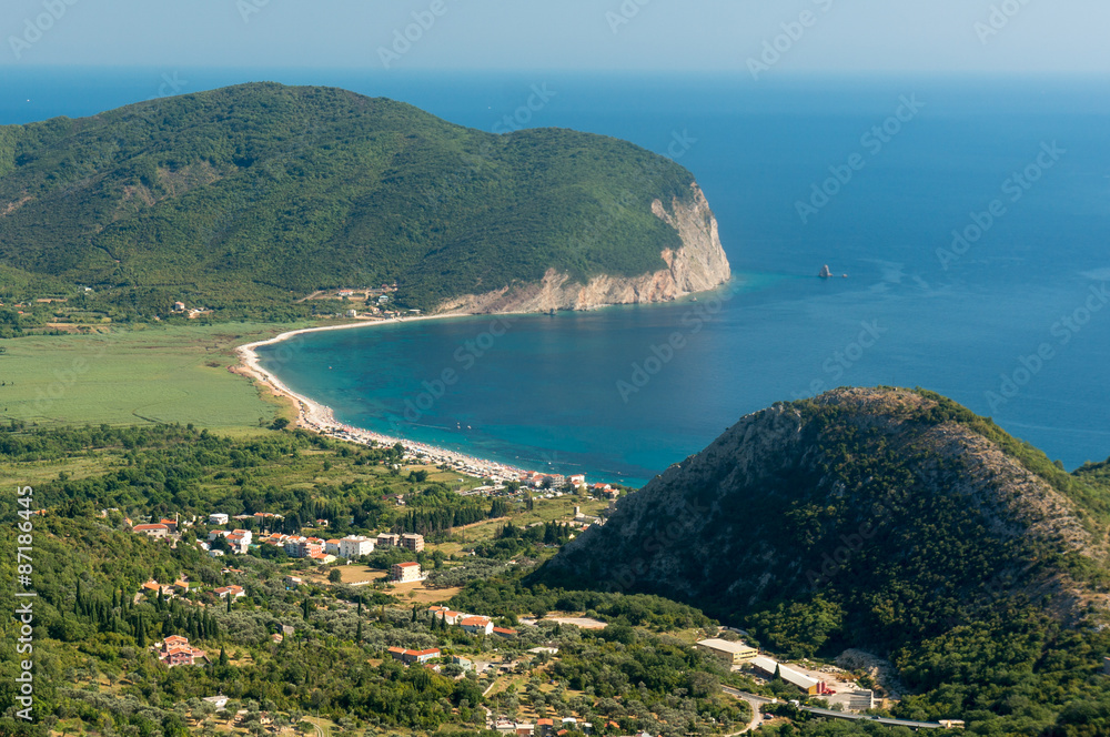 The panorama view of city beach in Montenegro