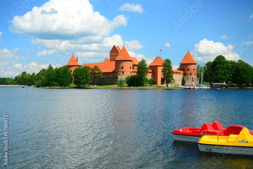 Galves lake,Trakai old red bricks castle view