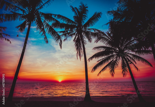 sunset tropical beach. Beautiful sunset