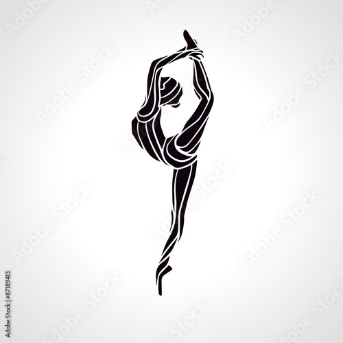 Creative silhouette of gymnastic girl. Art gymnastics dancing