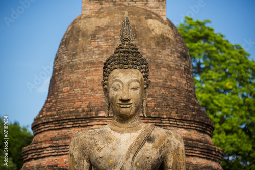 Ancient Buddha Statue at Sukhothai historical park  Mahathat Temple  Thailand.