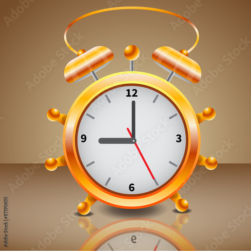 Alarm clock on a brown background. Vector illustration