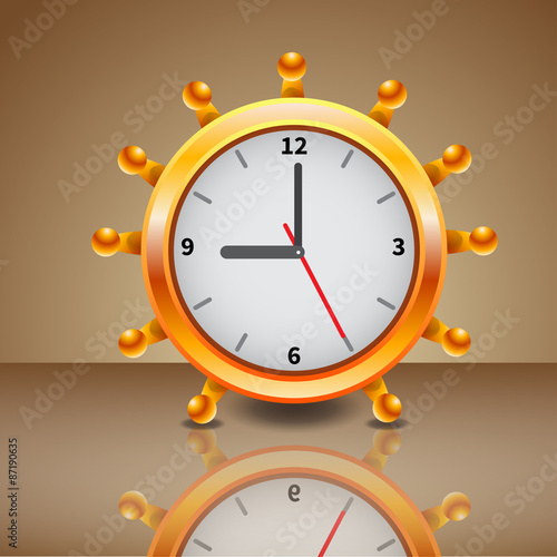 clock on a brown background. Vector illustration