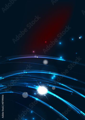 Abstract wave color glowing lines in dark space with stars and © antishock