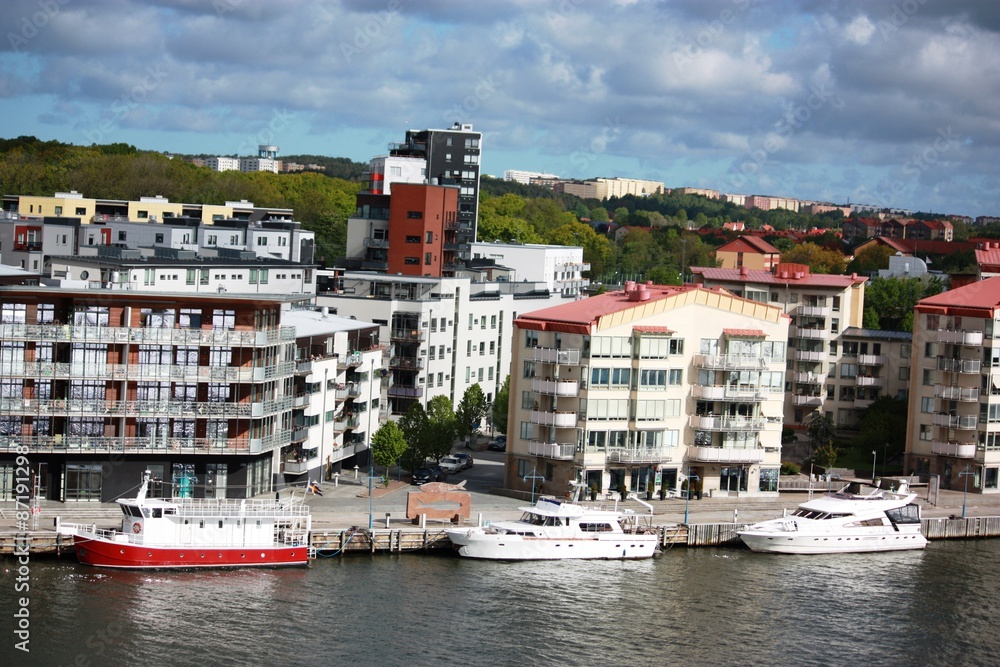 Gothenburg harbor area on a cloudy day in Sweden, 
