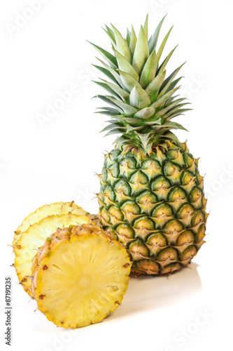 Fresh Pineapple with leaves, Tropical Climate, Fruit, White Backgrounds.