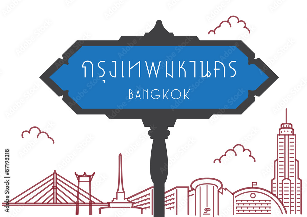 Obraz premium Thai country signboard way finding roadside with cityscape in background vector
