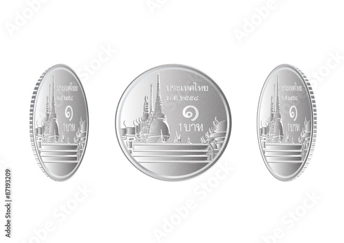 Slika na platnu Thai money 1 baht silver coin vector