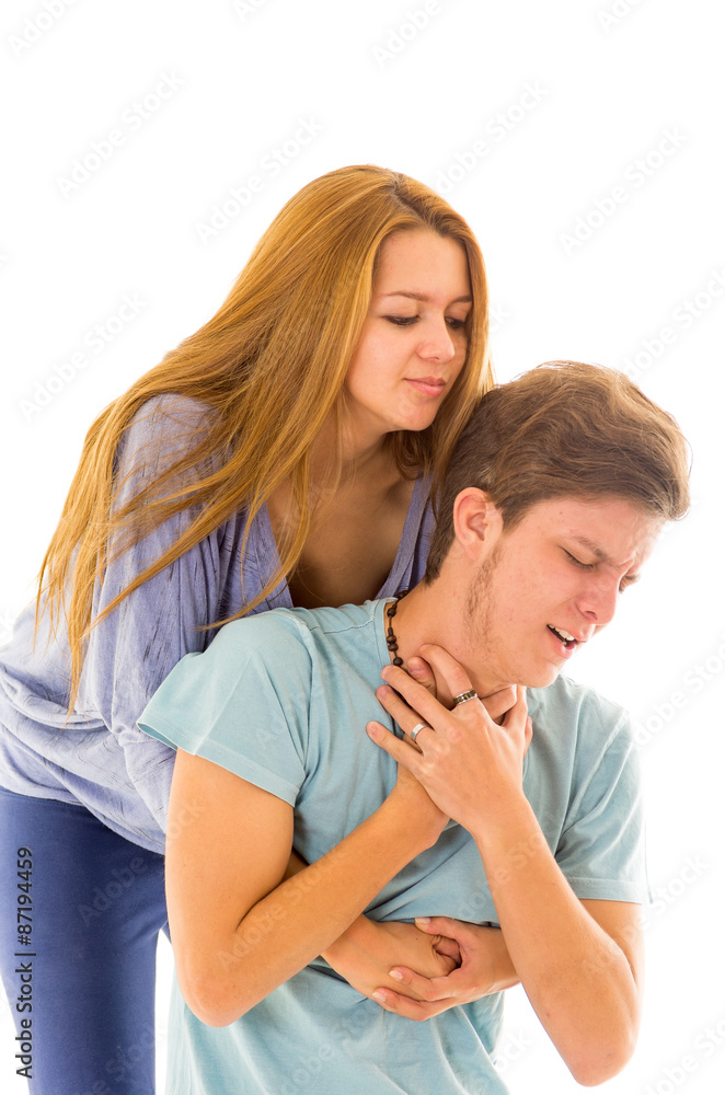 Couple demonstrating first aid techniques Couple demonstrating first aid techniques